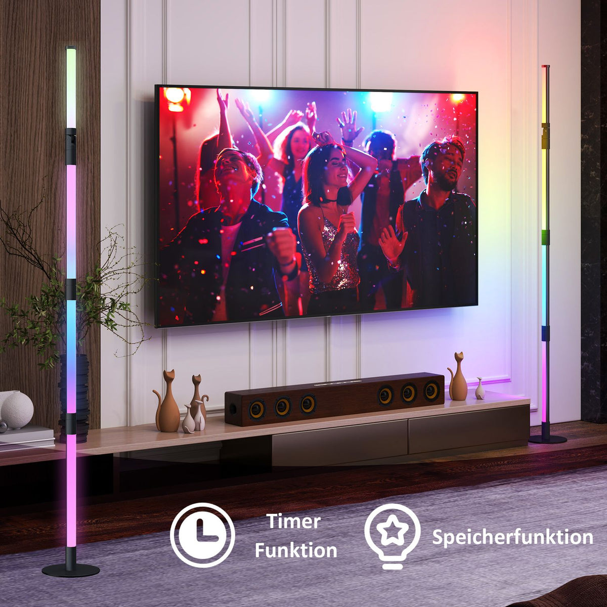 LED floor lamp living room floor lamp with remote control, app control, dimmable floor lamp with timer, music synchronization, floor lamp with scene modes, for bedroom, dark gray