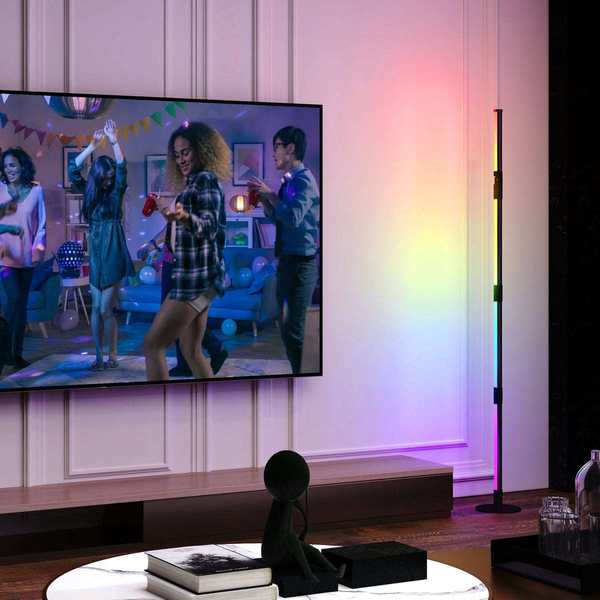 LED floor lamp living room floor lamp with remote control, app control, dimmable floor lamp with timer, music synchronization, floor lamp with scene modes, for bedroom, dark gray