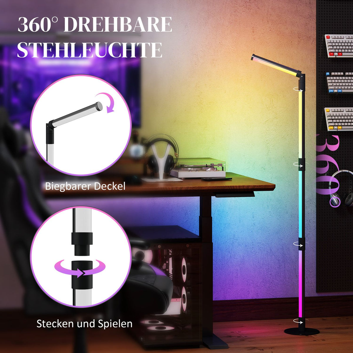 LED floor lamp living room floor lamp with remote control, app control, dimmable floor lamp with timer, music synchronization, floor lamp with scene modes, for bedroom, dark gray