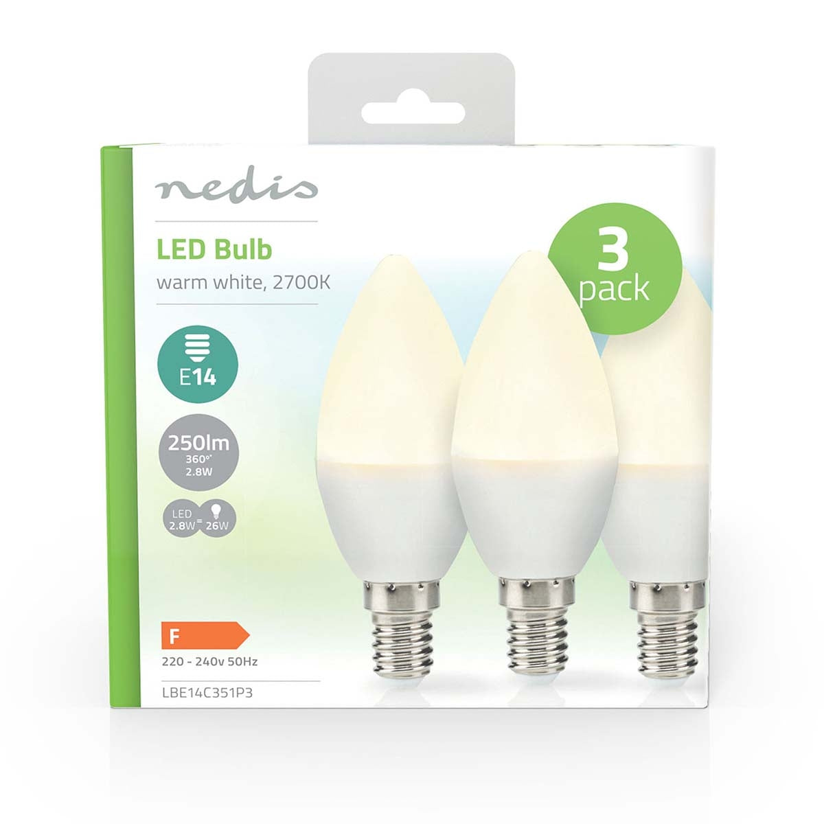 LED lamp E14 | Light | 2.8 W| 250 lm | 2700 K| Warm White | Matte | 3 pcs.