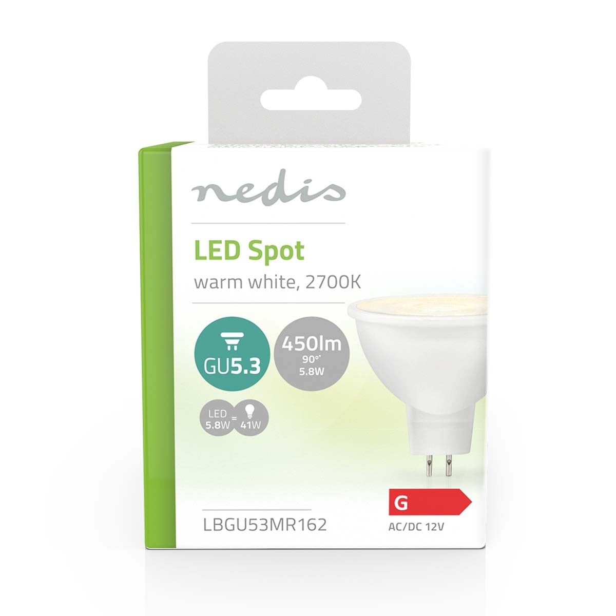 LED lamp GU5.3 | Spot | 5.8 W| 450 lm | 2700 K| Warm White | Clear | Number of lamps in package: 1 pc.