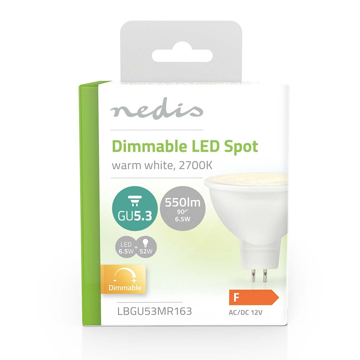 LED lamp GU5.3 | Spot | 6.5 W| 550 lm | 2700 K| Dimmable | Warm White | Clear | Number of lamps in package: 1 pc.