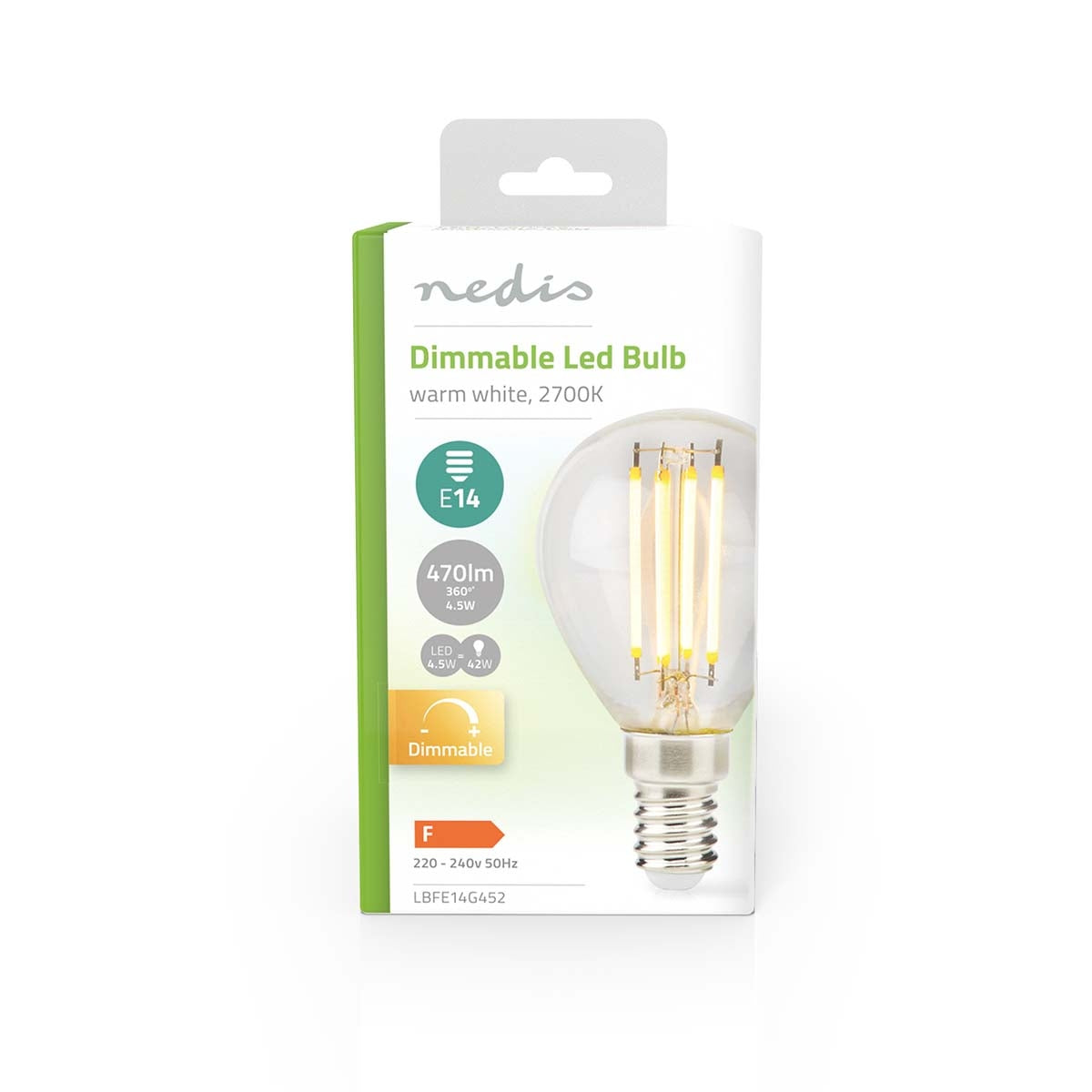 LED lamp Lamp E14 | G45 | 4.5 W| 470 lm | 2700 K| Dimmable | Warm White | Retro Style | 1 pc. | Clear