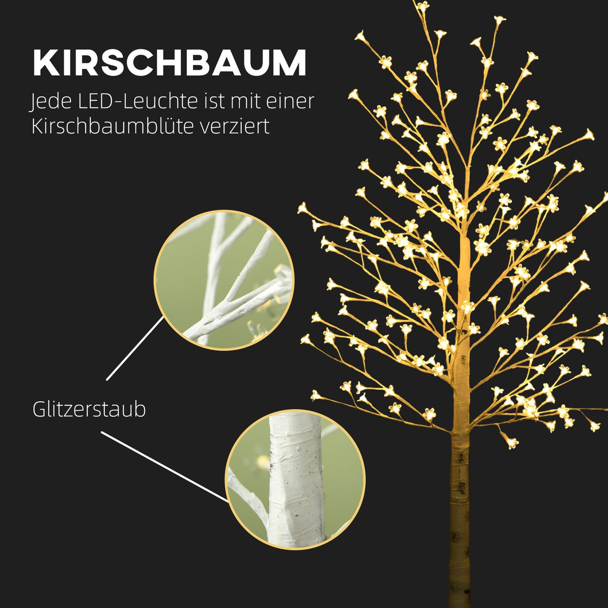 LED tree, light tree, cherry tree with 180 LEDs, 3 brightness levels, 180 cm tree light, artificial tree with lighting, Christmas decoration