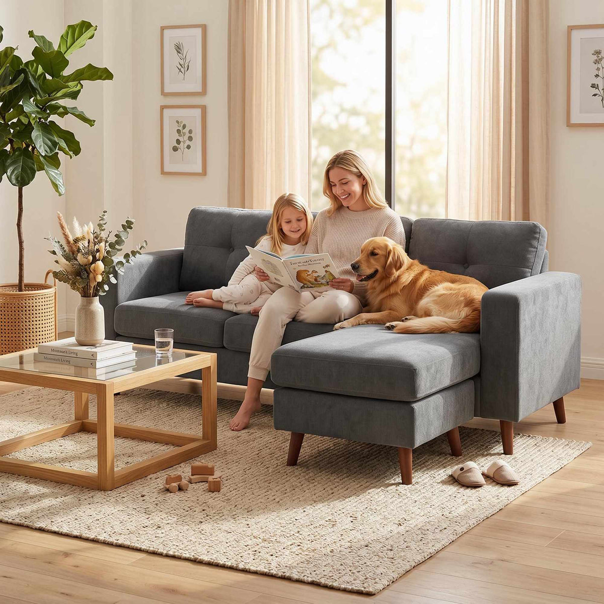 L-Shaped 3-Seater Sofa with Reversible Chaise, Dark Grey