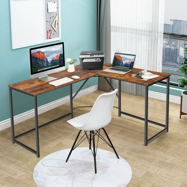 L-Shaped Corner Computer Desk, Rustic Brown, 58 x 47 in