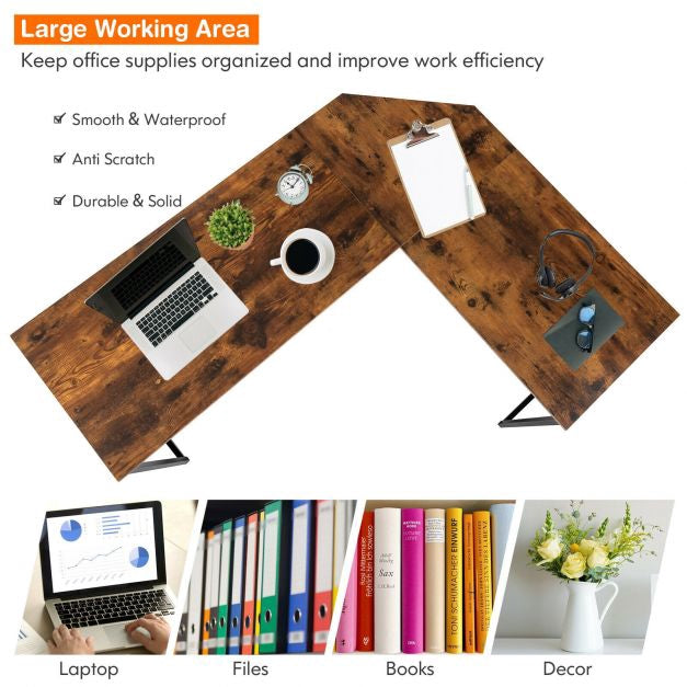 L-Shaped Corner Computer Desk, Rustic Brown, 58 x 47 in