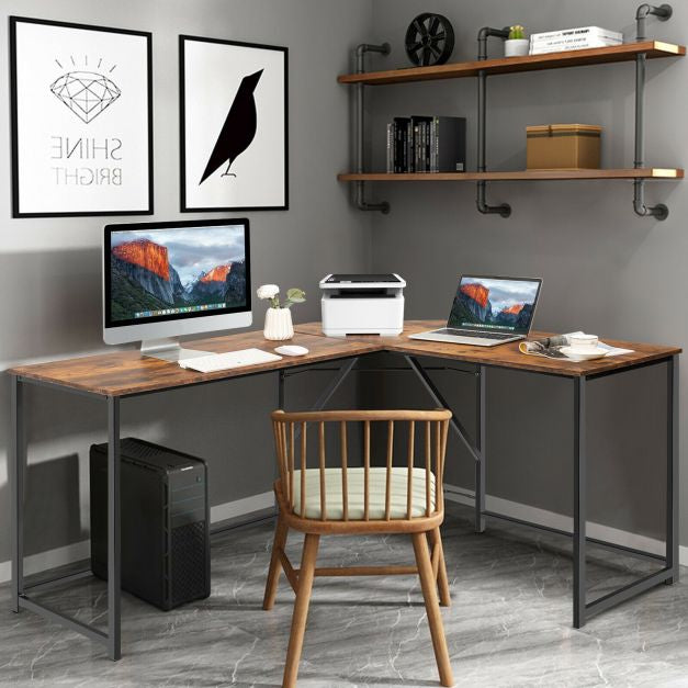 L-Shaped Corner Computer Desk, Rustic Brown, 58 x 47 in