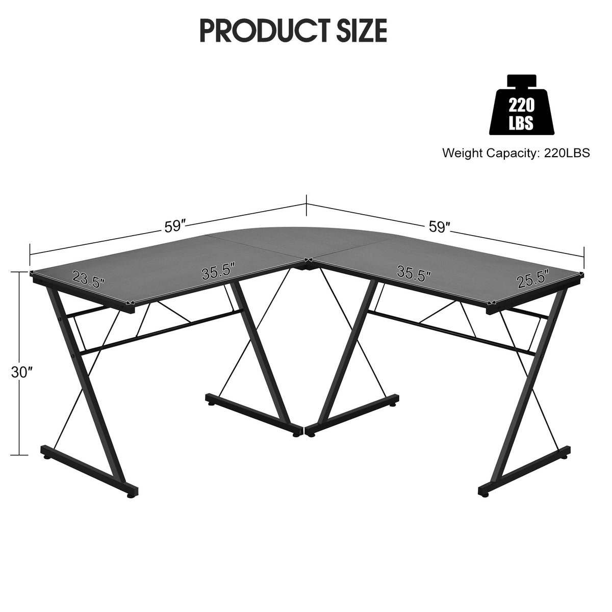 L-Shaped Corner Desk 59-Inch, MDF and Steel, Black