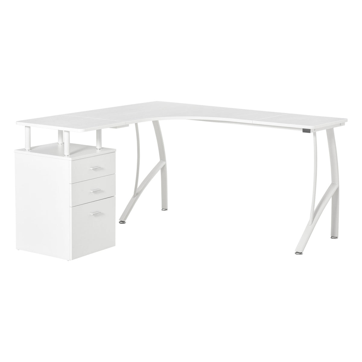 L-Shaped Desk With Drawers, Mdf Metal, Home Office Corner, Industrial Style, White, 143.5X143.5X76Cm