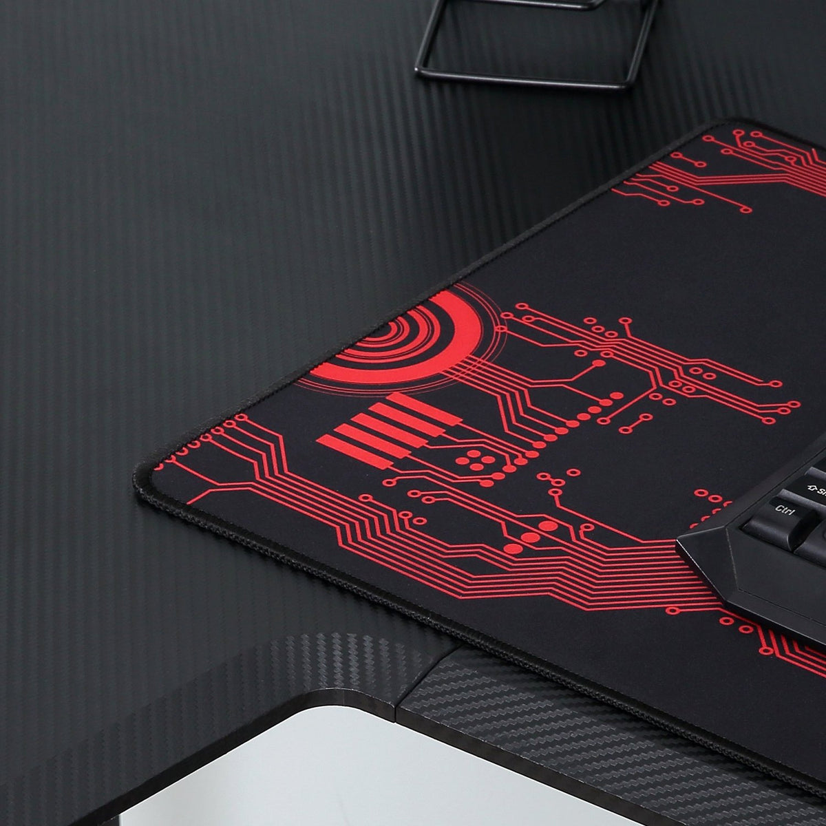 L-Shaped Gaming Desk With Headphone Hook, Cup Holder, Mdf Metal, Black+Red, 168X109X78Cm