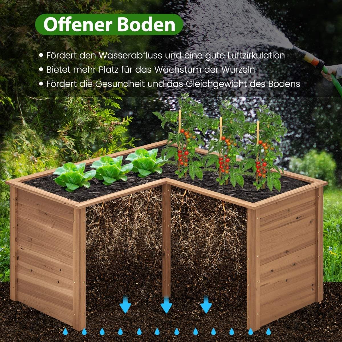 L-Shaped Raised Garden Bed, 120x120x63 cm, Fir Wood