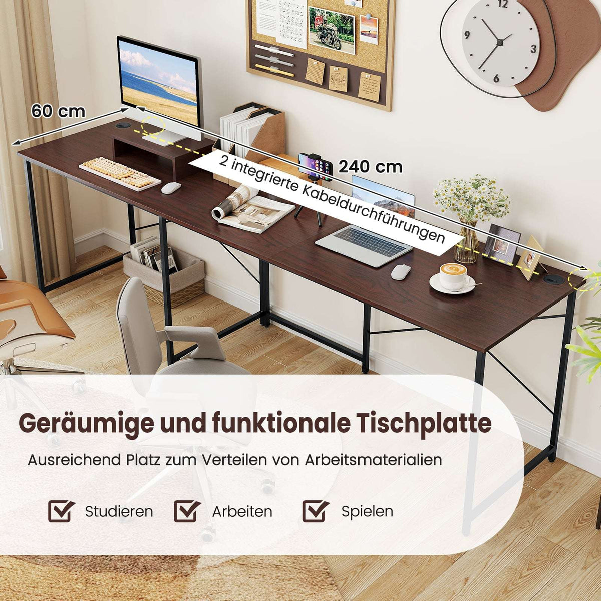 L-Shaped Reversible Desk with Charging Station, Brown