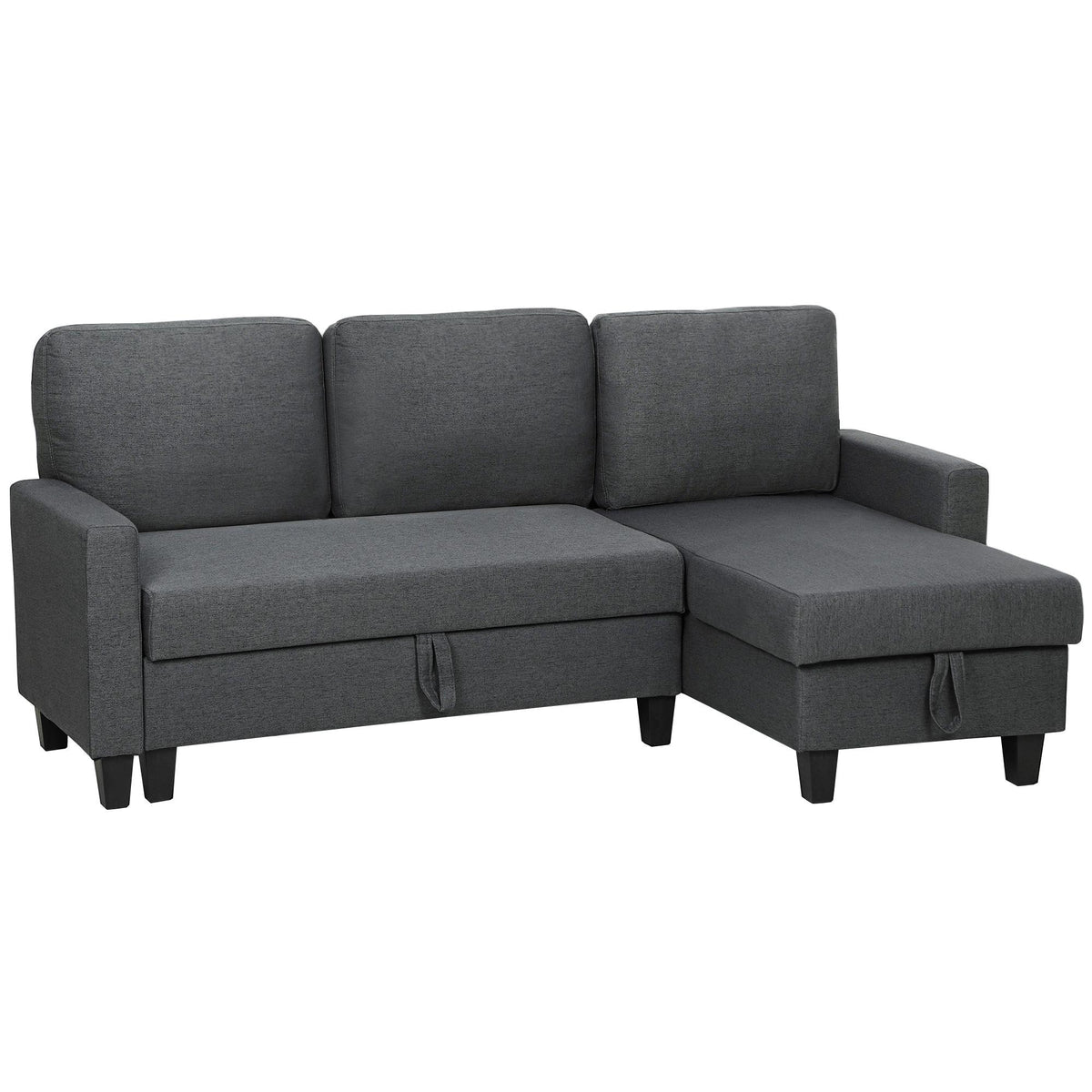 L-Shaped Sofa Bed With Storage, Reversible Chaise, Gray