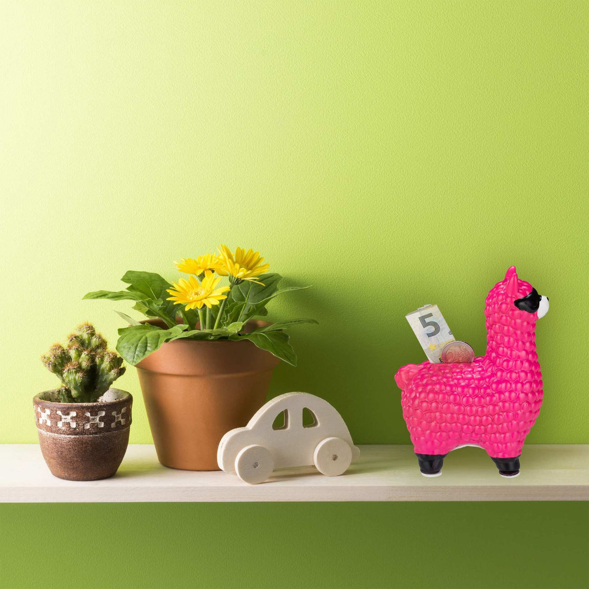 Lame piggy bank with sunglasses
