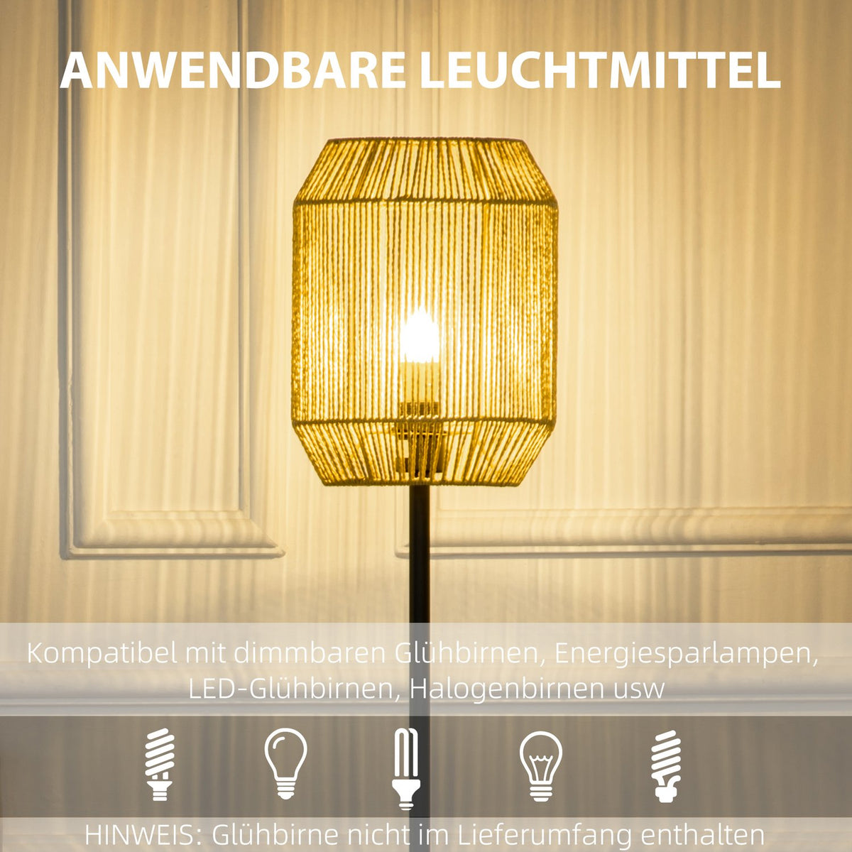 Lamp Set Of 2 With Floor And Table Lamp, E27 Base, Linen Lampshade, For Living Room, Natural