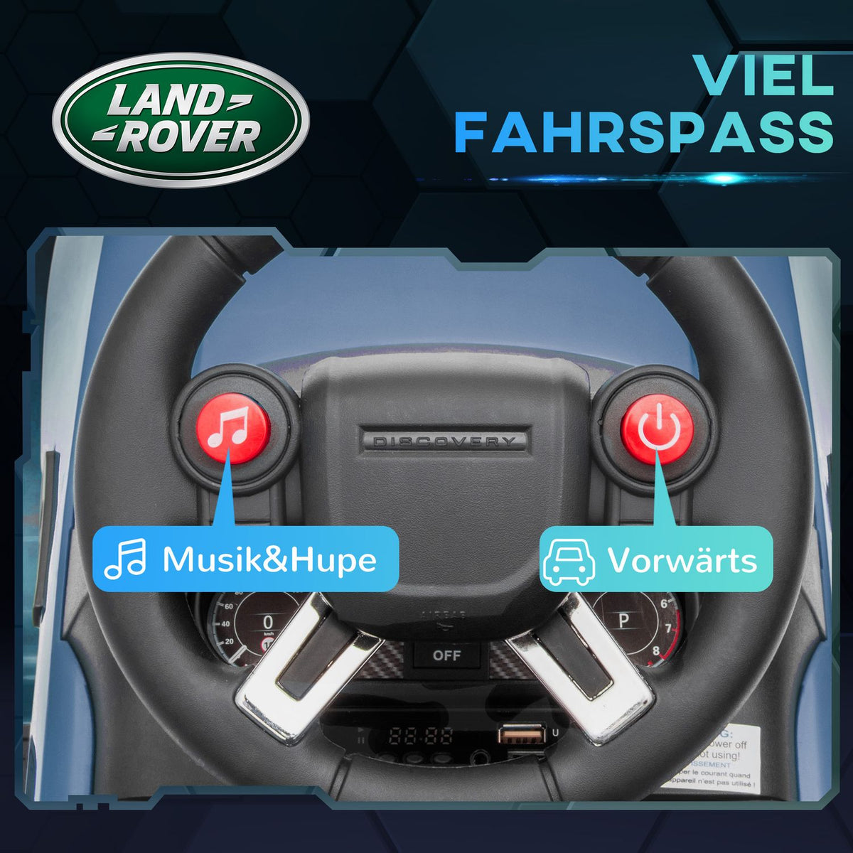 Land Rover children's electric car 2 in 1 6V children's car with slide mode, music, horn, electric vehicle, slide car, ride-on vehicle with headlight, 3 km/h, for 1.5-5 years children, light blue