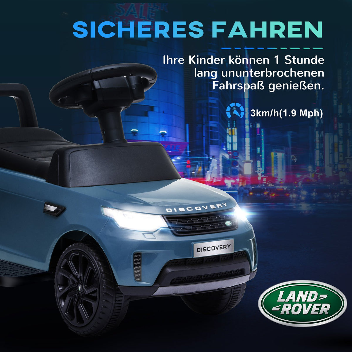 Land Rover children's electric car 2 in 1 6V children's car with slide mode, music, horn, electric vehicle, slide car, ride-on vehicle with headlight, 3 km/h, for 1.5-5 years children, light blue