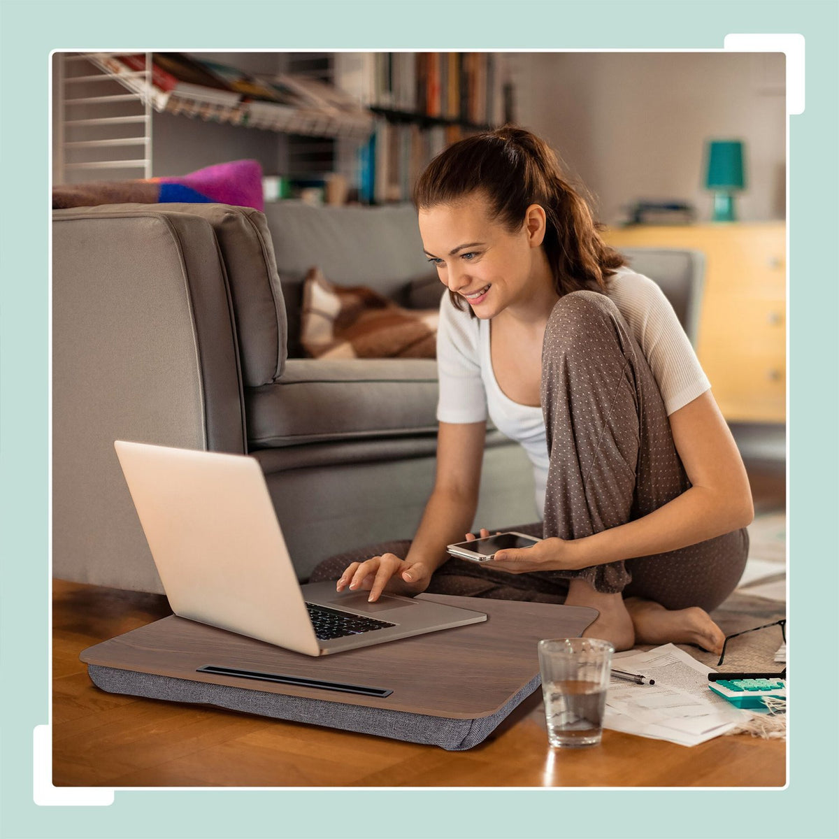 Laptop Bed Tray 17" with Cushion & Phone Holder