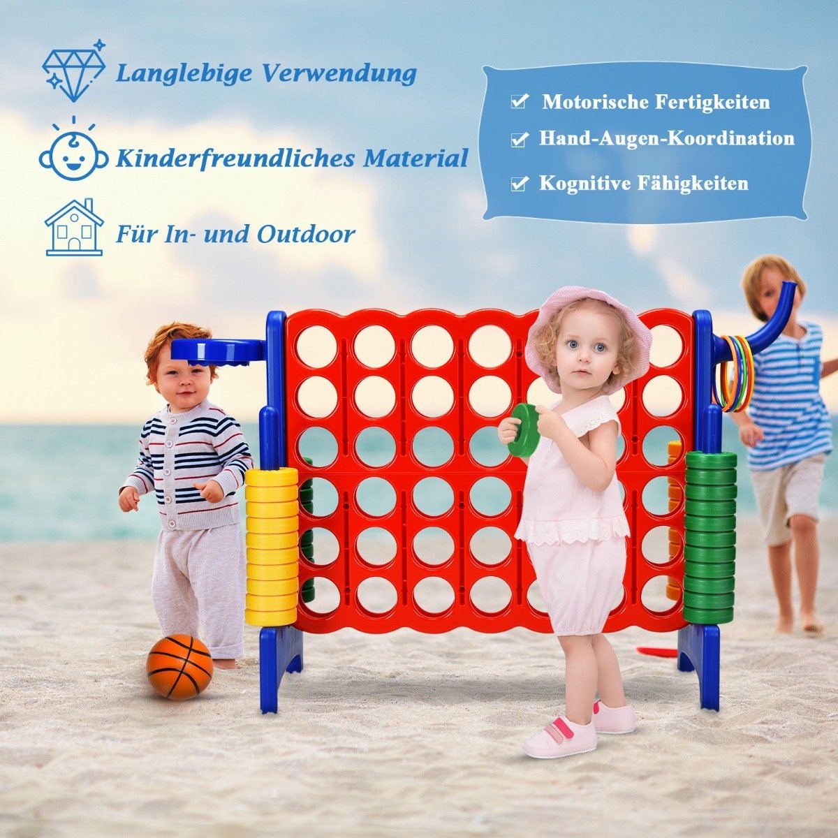 Large 4-in-a-row jumbo 4-in-a-row set for children & adults 84 x 33 x 79 cm red + blue