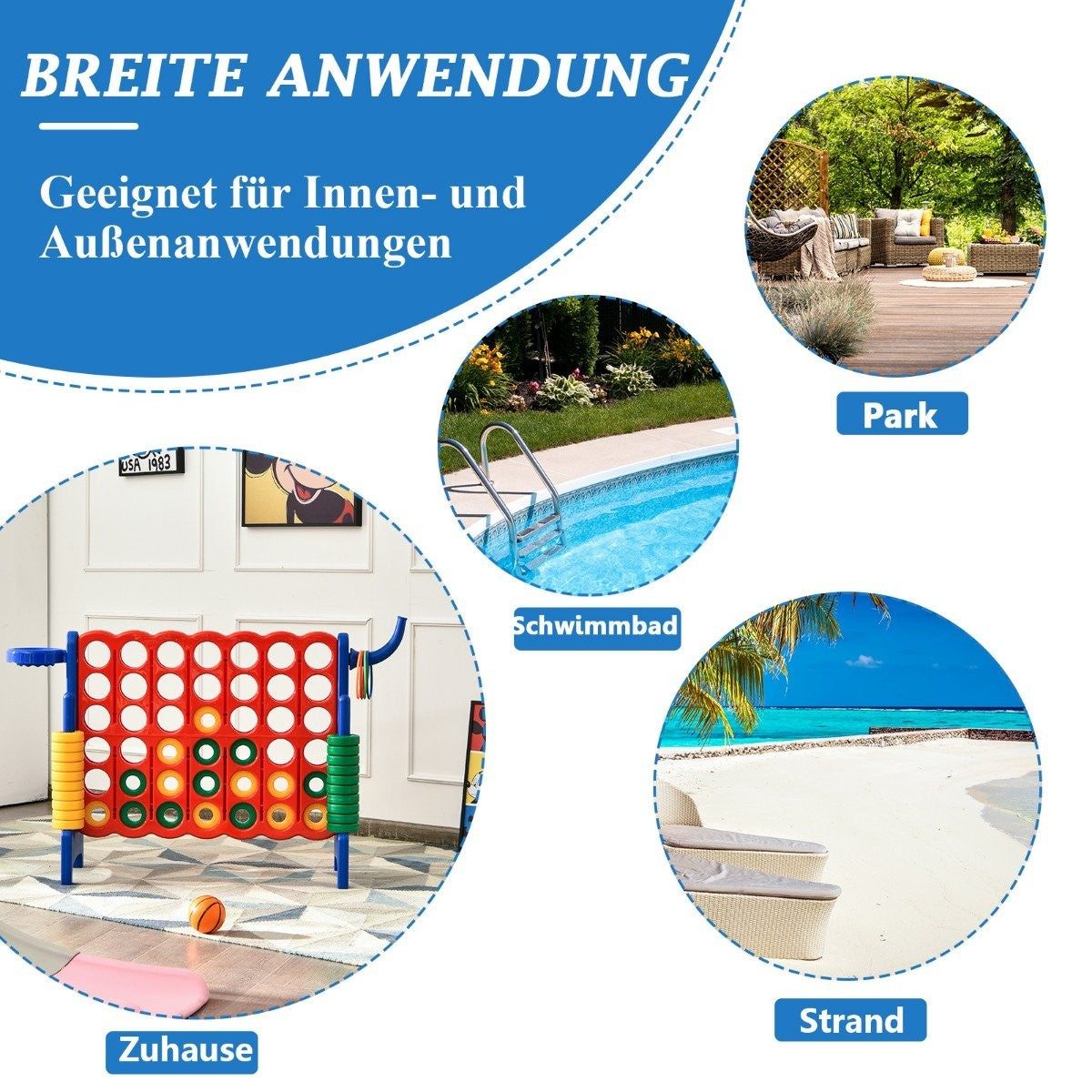 Large 4-in-a-row jumbo 4-in-a-row set for children & adults 84 x 33 x 79 cm red + blue