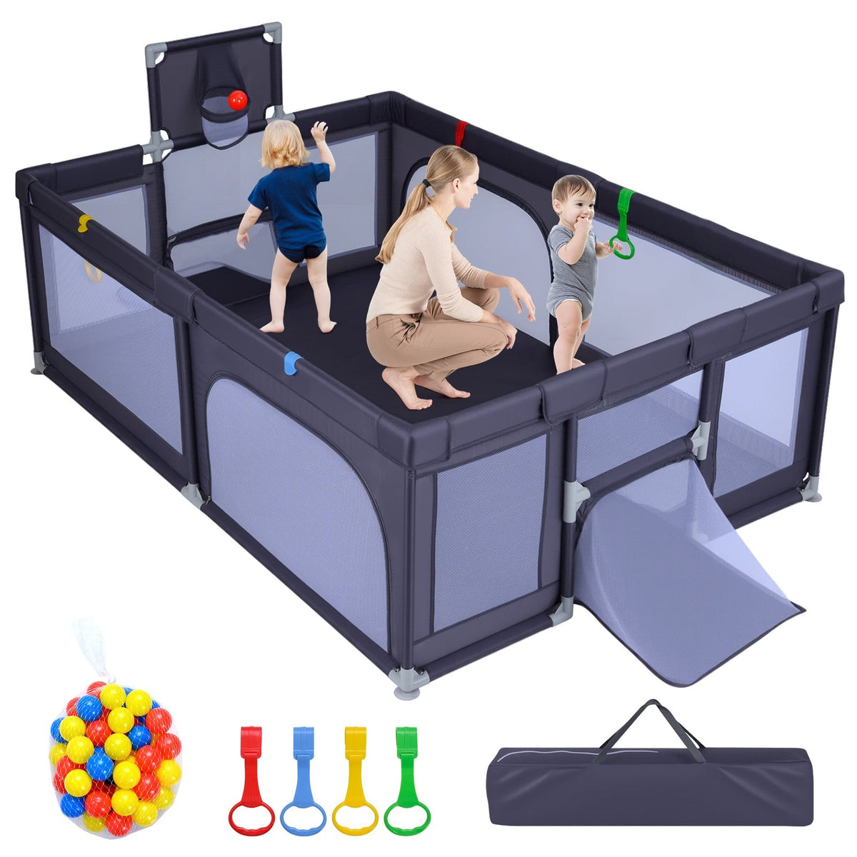 Large Baby Playpen with Basketball Hoop & Soccer Nets