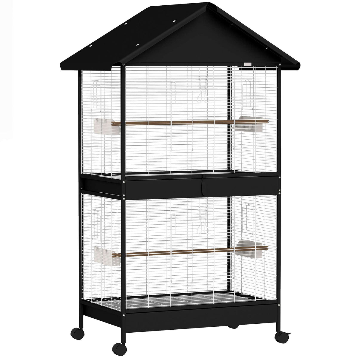 Large Bird Cage with Removable Divider, Wheels, White/Black
