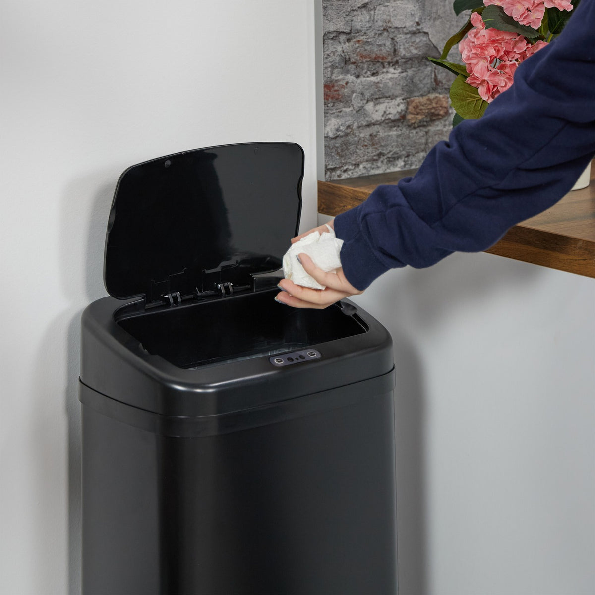 Large Black Steel Kitchen Bin with Sensor