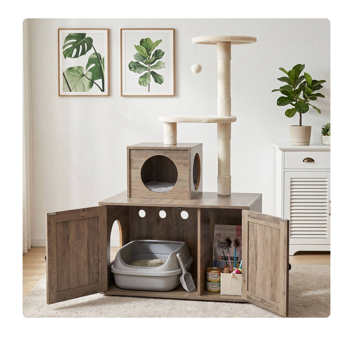 Large Brown Cat Tree with Litter Tray & Sisal Posts