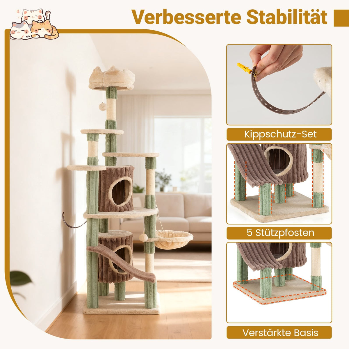 Large Cat Tree with 2 Caves, Sisal Posts, Plush Perches
