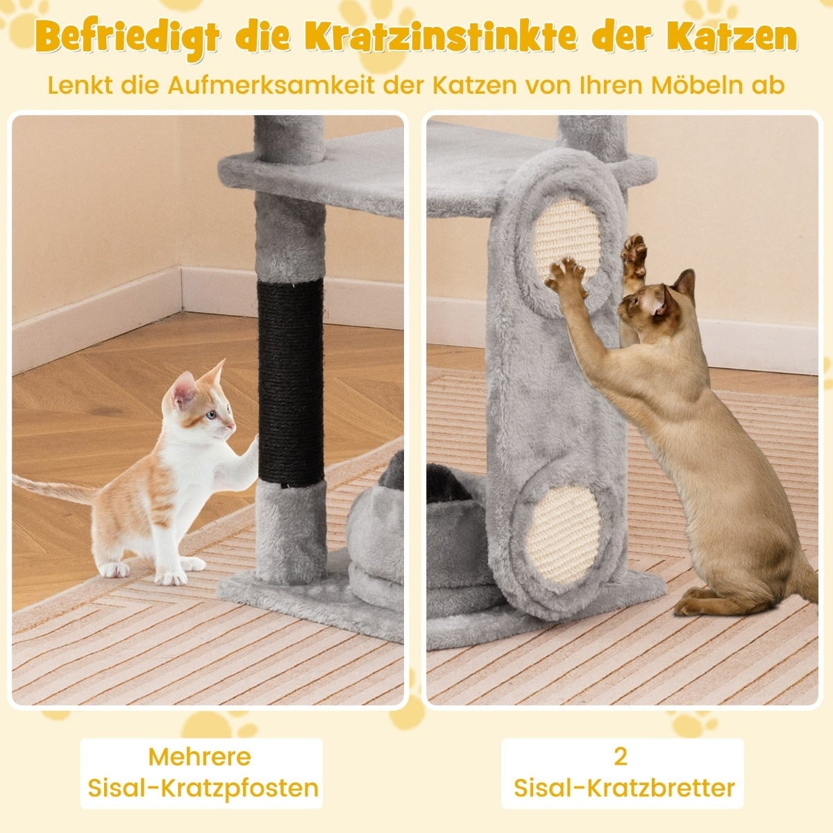 Large Cat Tree with Hammock, Cave, Platforms – Grey
