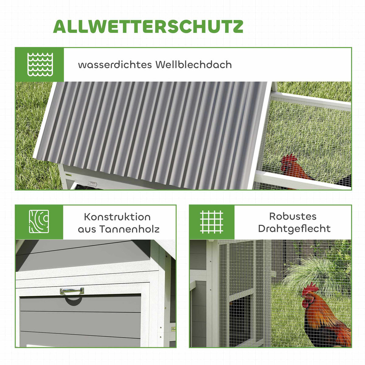 Large Chicken Coop for 7-10 Chickens, Perches, Swing, Grey