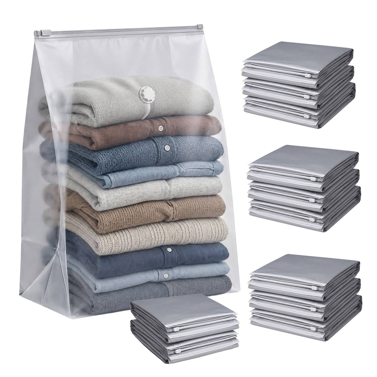 Large Gray Vacuum Storage Bags, 100x80 cm, Pack of 12