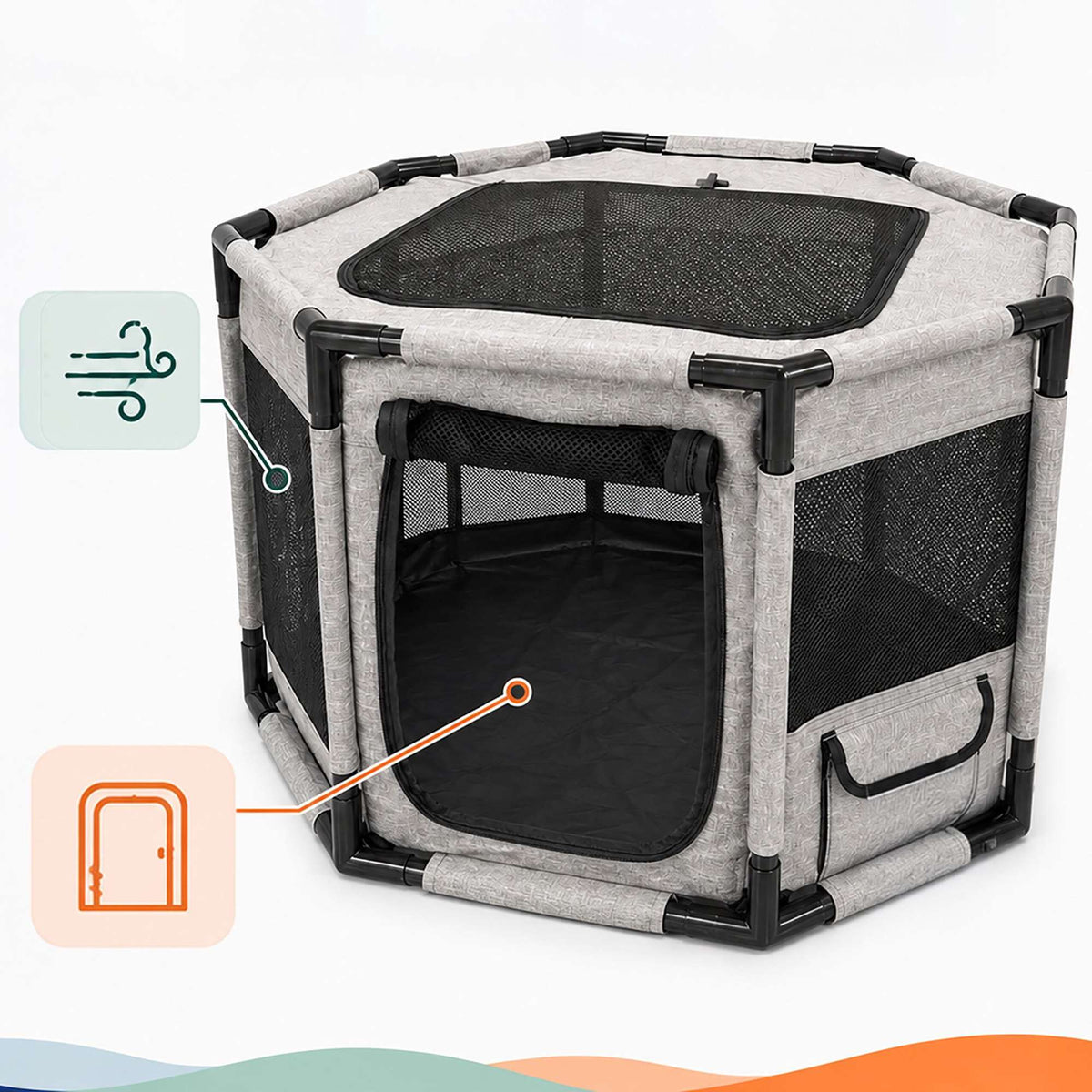 Large Indoor & Outdoor Puppy Playpen, Grey/Black Polyester