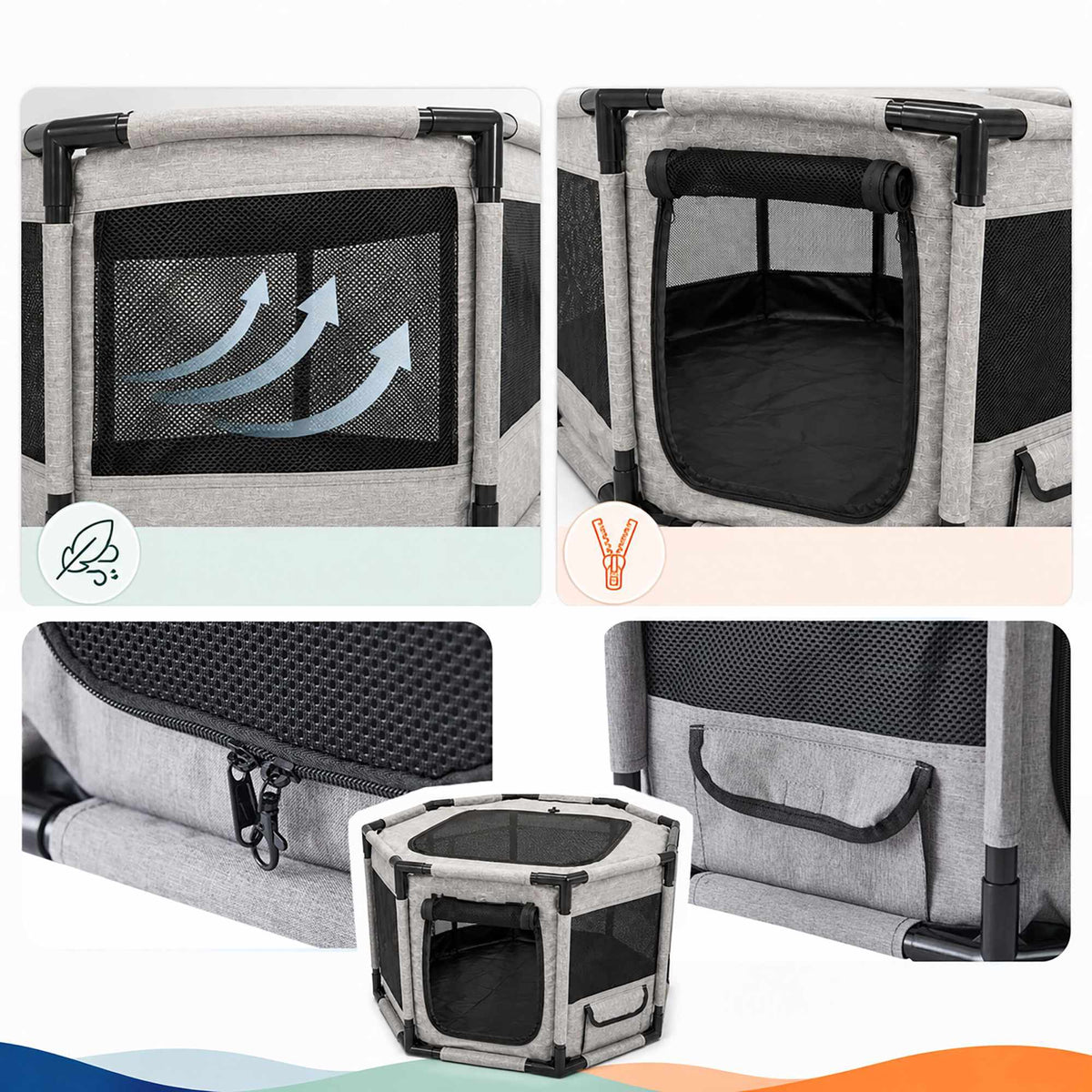 Large Indoor & Outdoor Puppy Playpen, Grey/Black Polyester