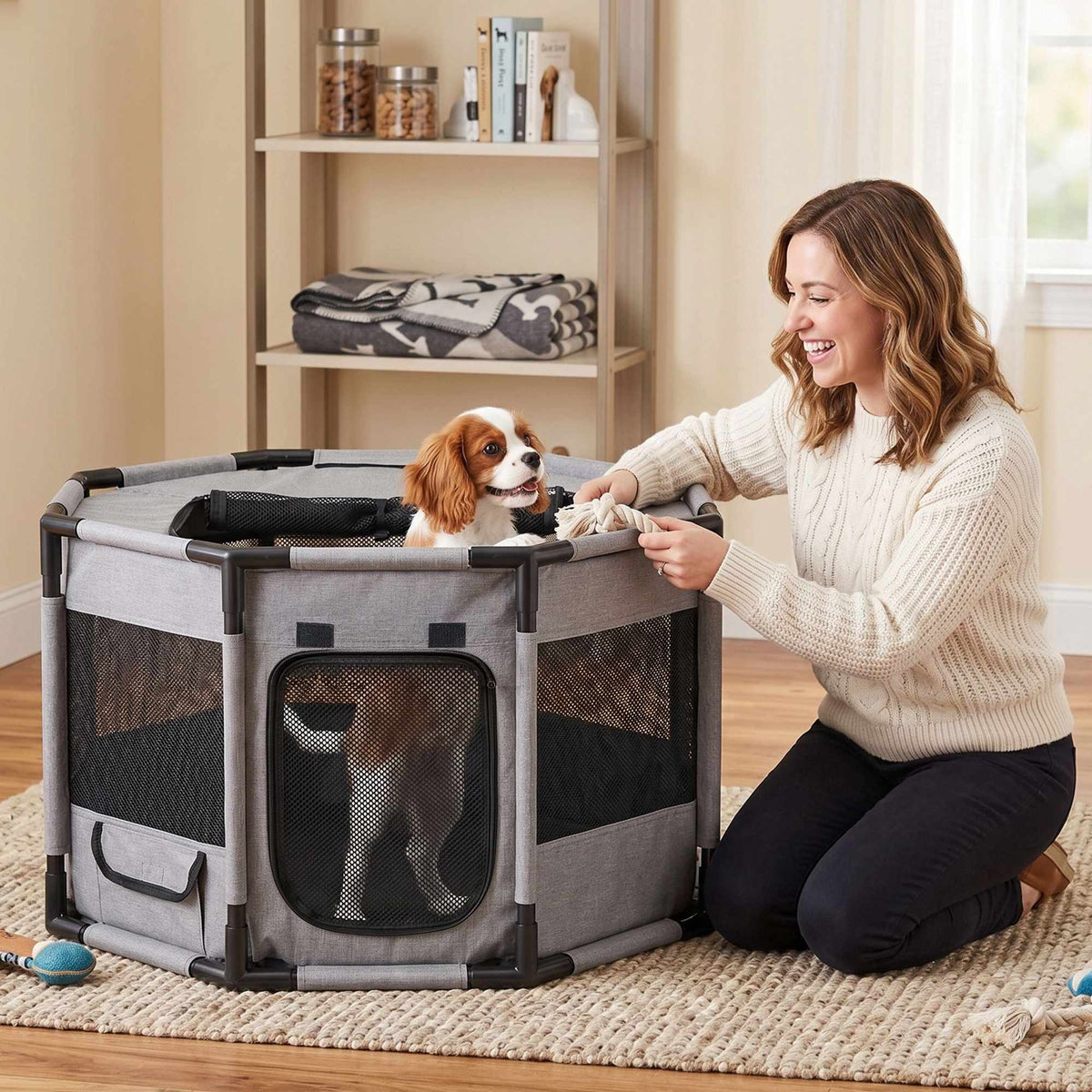 Large Indoor & Outdoor Puppy Playpen, Grey/Black Polyester