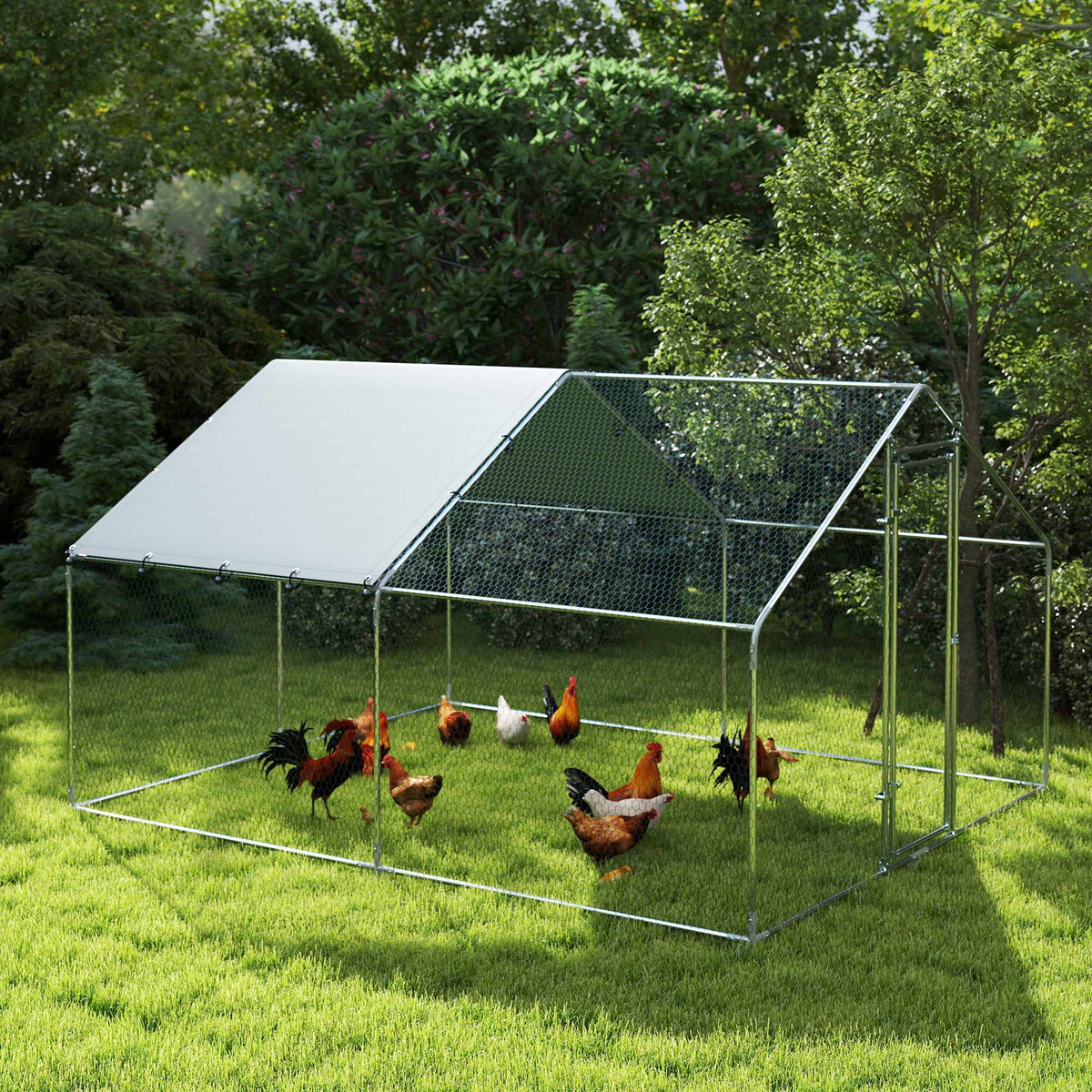 Large Metal Chicken Coop with Waterproof UV Cover