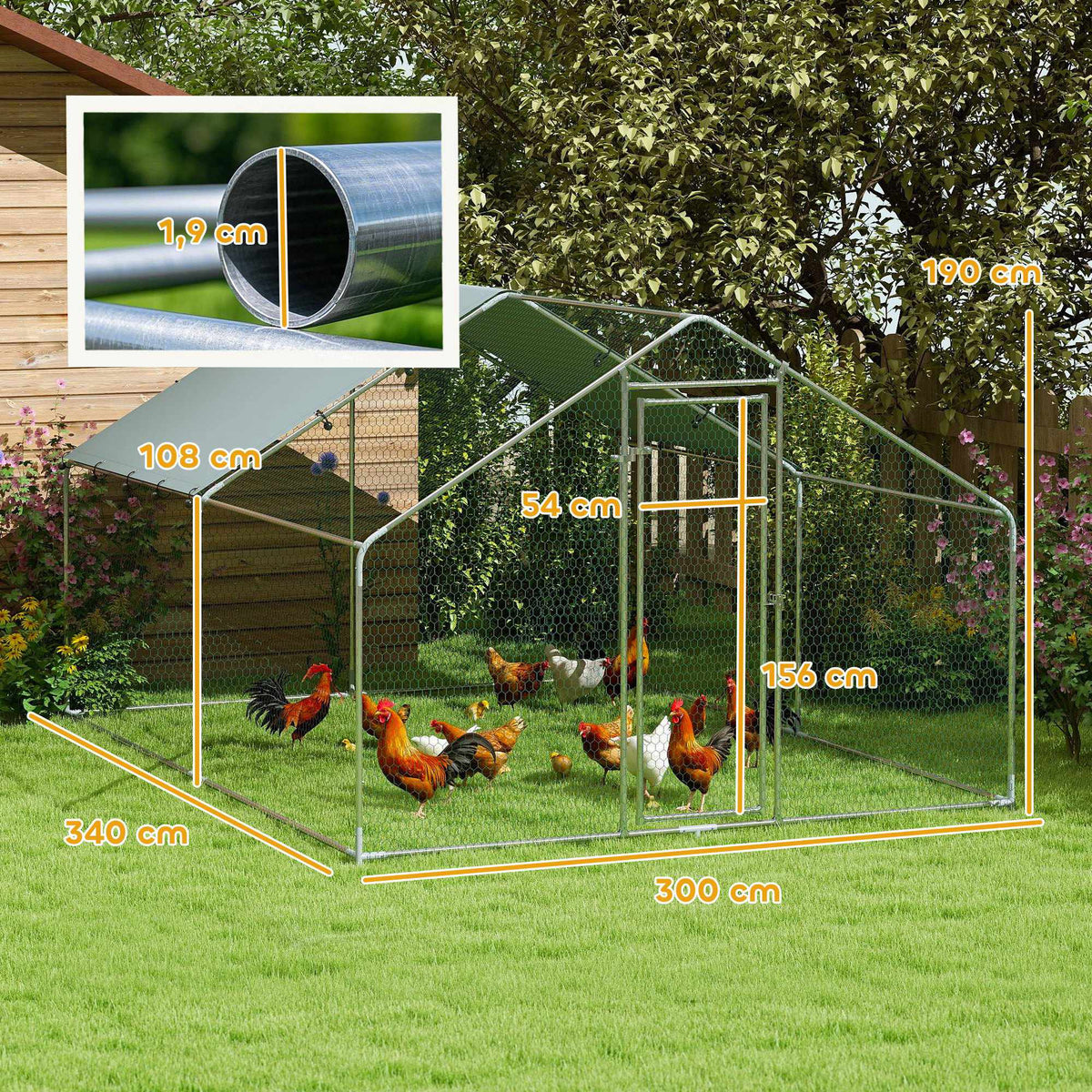 Large Metal Chicken Coop with Waterproof UV Cover