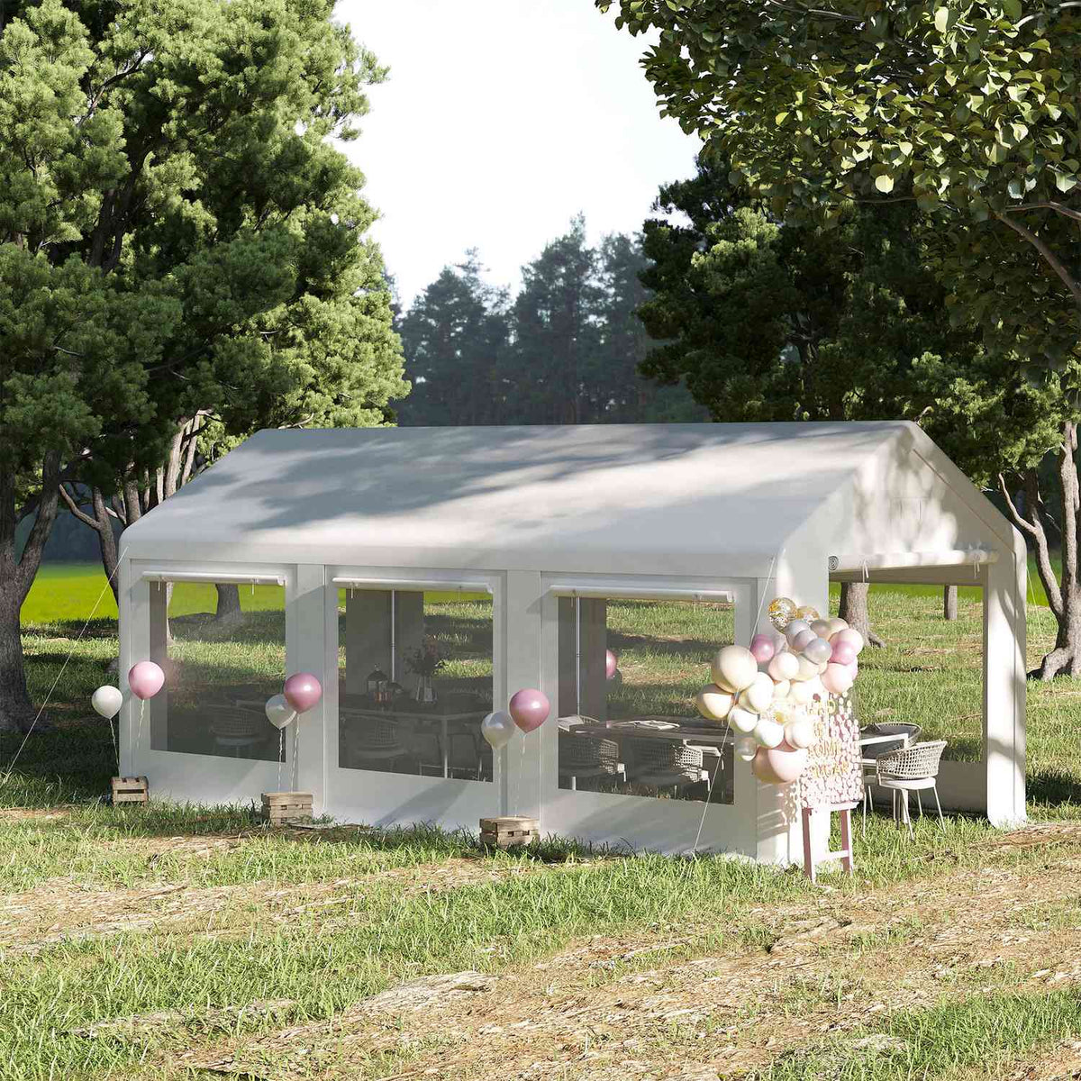 Large Party Tent 6X3M Removable Side Walls Doors Windows Outdoor Party White