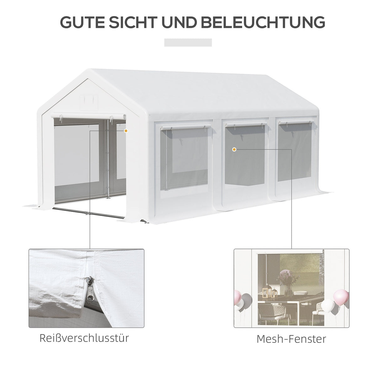 Large Party Tent 6X3M Removable Side Walls Doors Windows Outdoor Party White