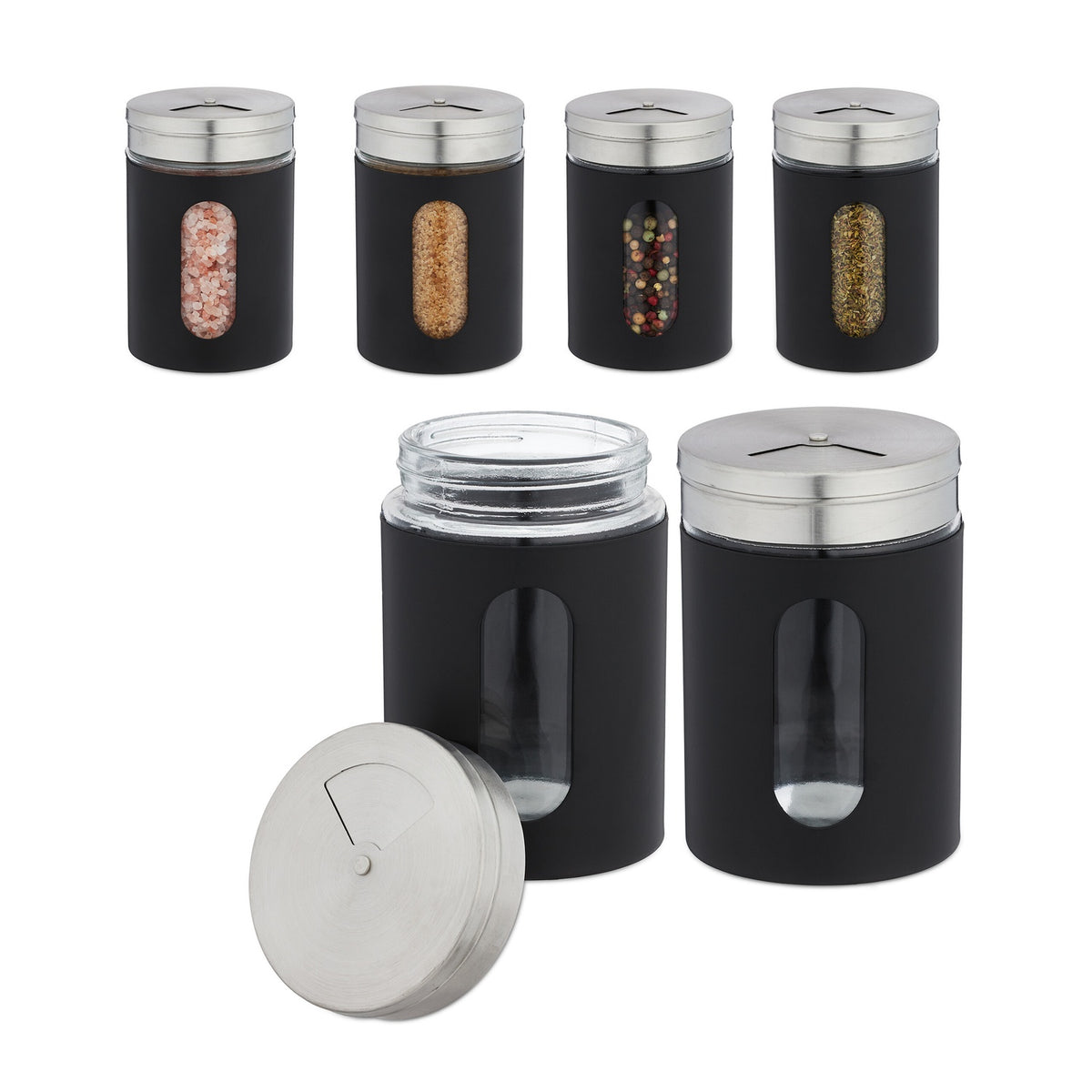 Large Spice Jars, Set of 6 with Rotating Lids