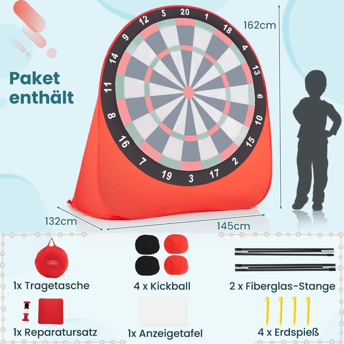 Large dartboard for children dart throwing game set with 4 kick balls football darts for garden red