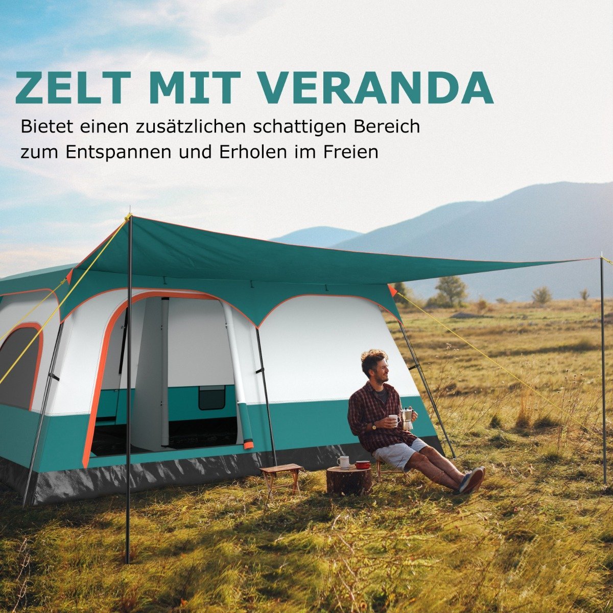 Large tent with awning & floor & 2 rooms & 2 entrances & carrying bag camping tent family tent L