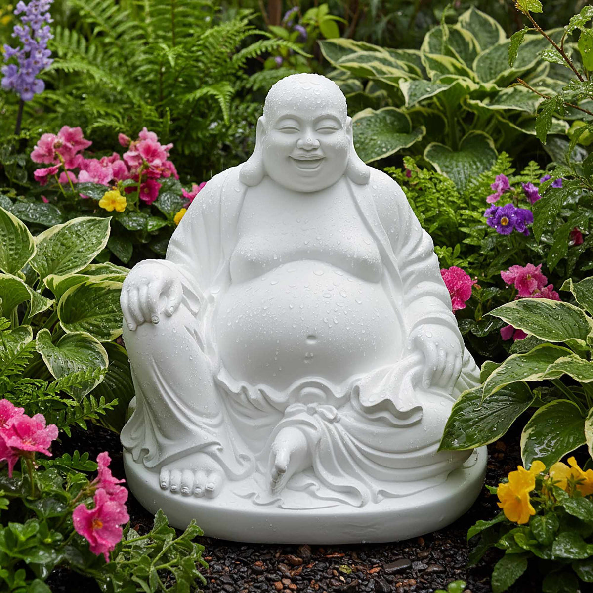 Laughing Buddha Statue, 45 cm, Stone-Look, Indoor/Outdoor