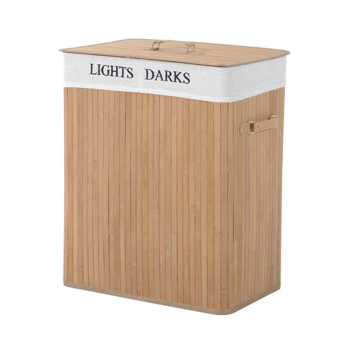 Laundry Basket 100L Laundry Box Laundry Collector With Lid, Canvas Bag, Bamboo, Natural, 52X32X63Cm