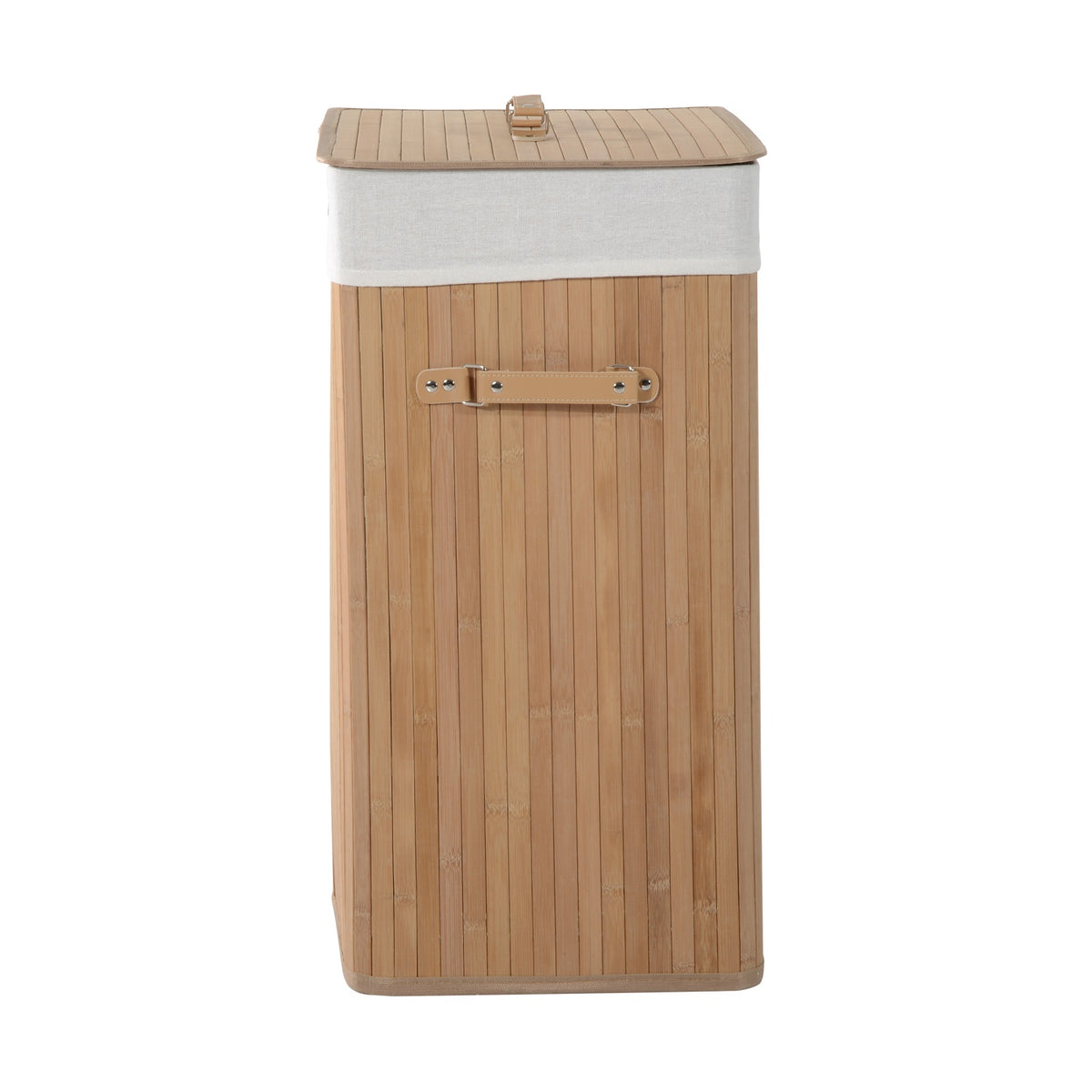 Laundry Basket 100L Laundry Box Laundry Collector With Lid, Canvas Bag, Bamboo, Natural, 52X32X63Cm