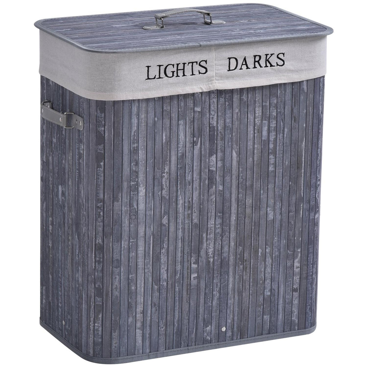 Laundry Basket 100L Laundry Box Laundry Collector With Lid, Washable Laundry Bag, Canvas + Bamboo, Gray, 52X32X63Cm