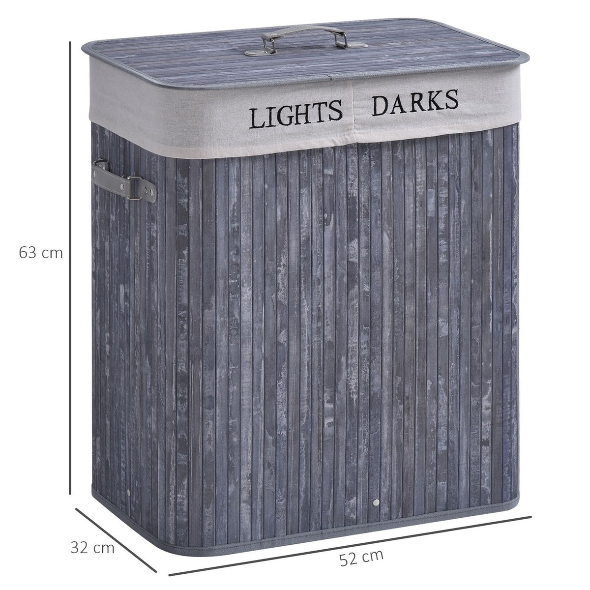 Laundry Basket 100L Laundry Box Laundry Collector With Lid, Washable Laundry Bag, Canvas + Bamboo, Gray, 52X32X63Cm