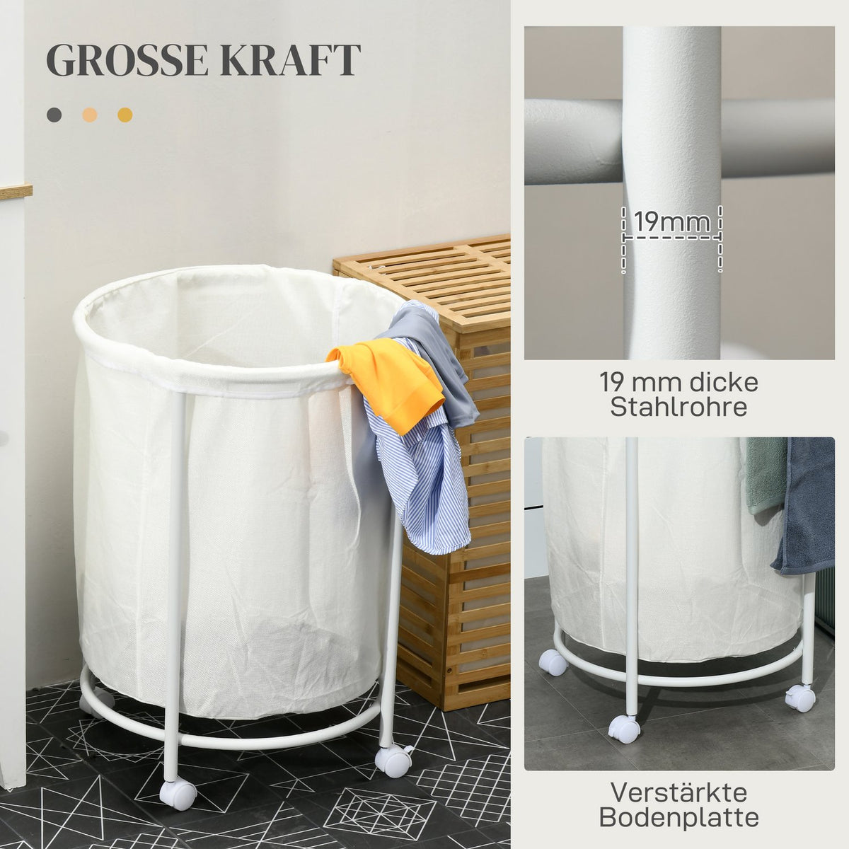 Laundry Basket 100L Laundry Hamper with Wheels, Steel Frame, Laundry Box with Removable Laundry Bag for Bathroom, Cream