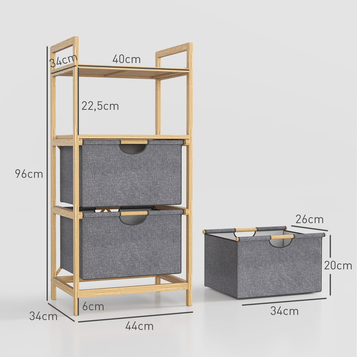 Laundry Basket 35.4 L Laundry Hamper with 2 Fabric Laundry Baskets Open Shelves Laundry Box with Handle for Bathroom Bamboo Natural